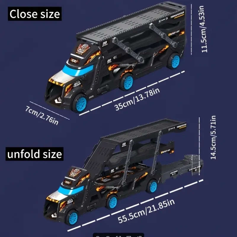Black Transforming Toy Truck for Youngsters Foldable Launch Vehicle Cargo Transport Car Sliding Truc