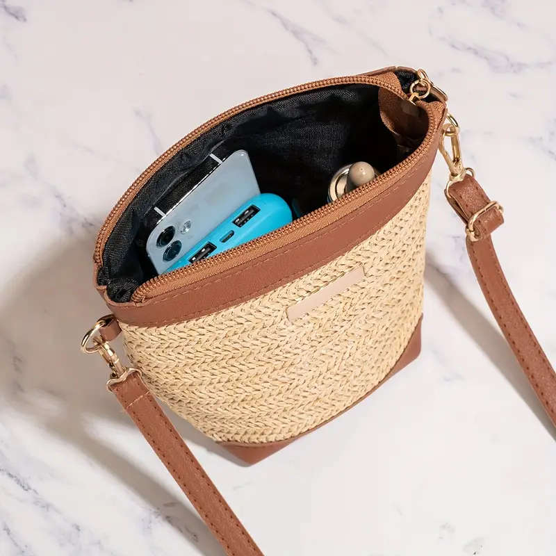 1pc Woven Crossbody Bag for Women Faux Leather Geometric Quilted Pattern Polyester Lined