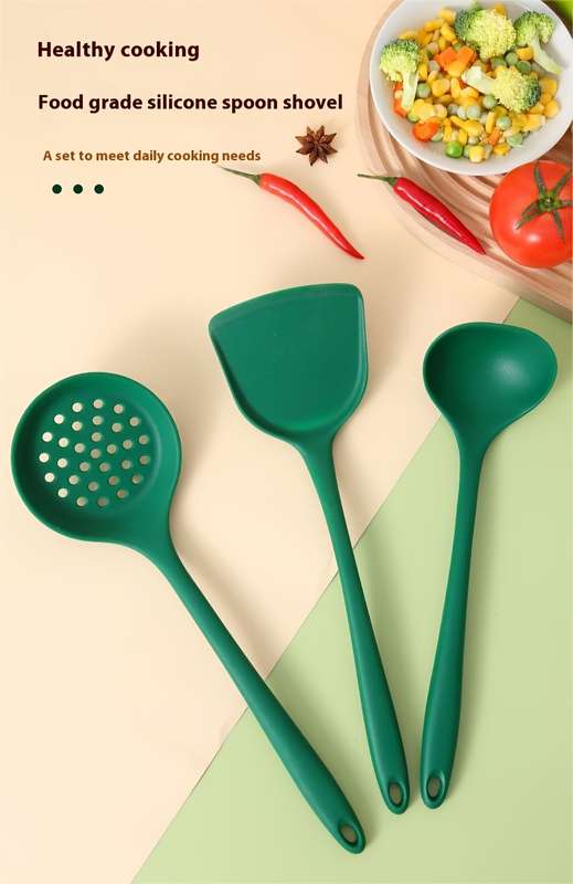 3pcs dark green silicone kitchenware set silicone spatula spoon slotted spoon heat resista