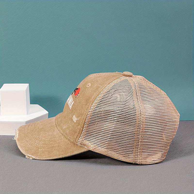 1pc California Beach Sunset Printed Cotton Baseball Cap with Mesh Back and Adjustable Snap Closure
