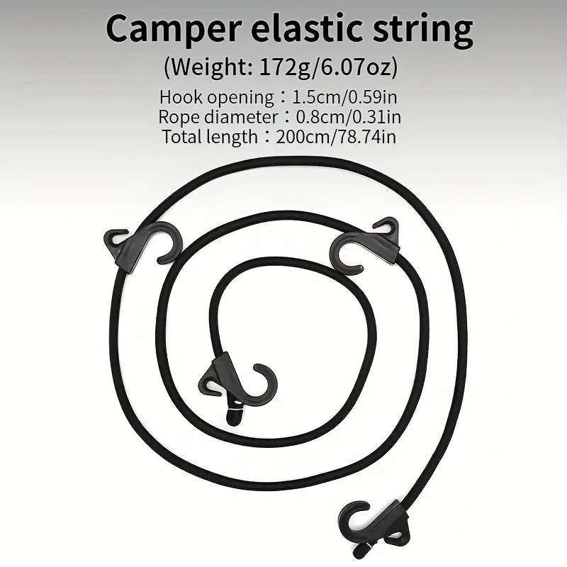 2 Pieces Outdoor Double Hook Bungee Rope Camper Tie-Down Straps 200cm