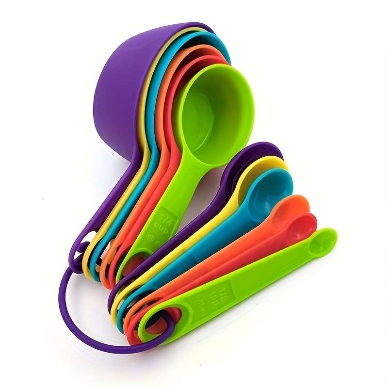 12-Piece Set Assorted Colors Plastic Measuring Cups and Spoons for Flour Milk Powder Coff