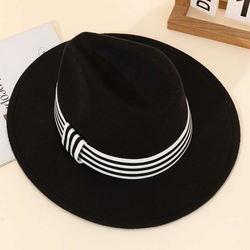 1pc Retro Fashion Jazz Fedora Hat with Striped Woven Band 100% Polyester Lightweight Imitation