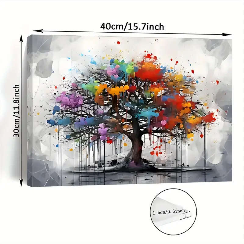 1pc Room Decor Colorful Tree of Life Canvas Wall Art Wooden Framed Vibrant Abstract Print Bachelor P