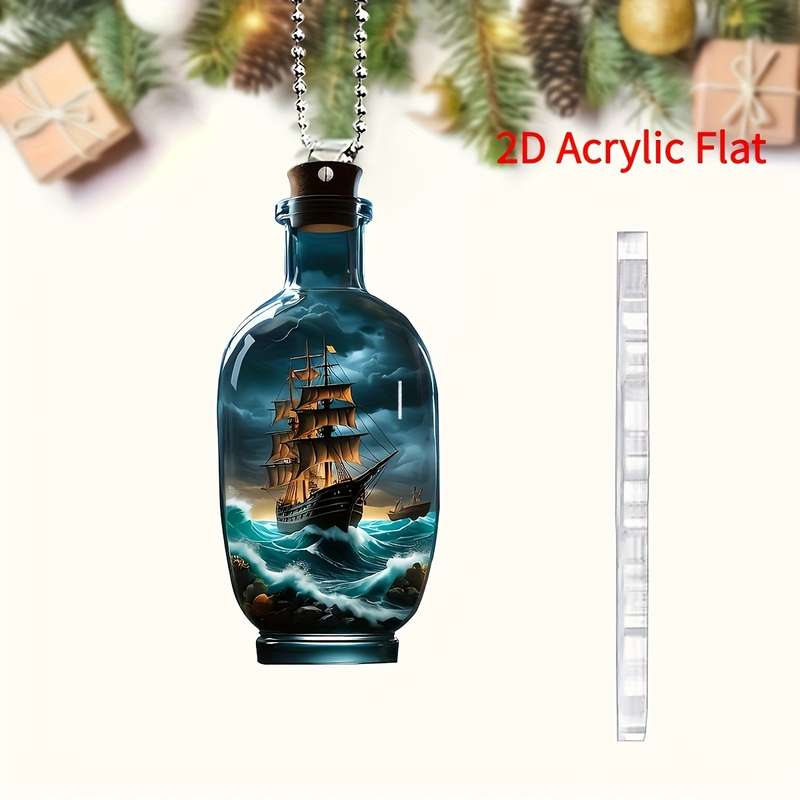 1pc 2D Flat   Acrylic Car Hanging Ornament Vintage Ship in Storm Design Perfect Holiday G