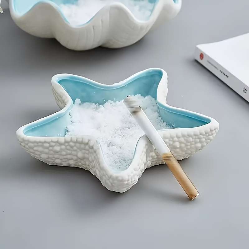1pc Ocean-Themed Ceramic Starfish Ashtray Handcrafted Nautical Decor with Realistic Sea Textur