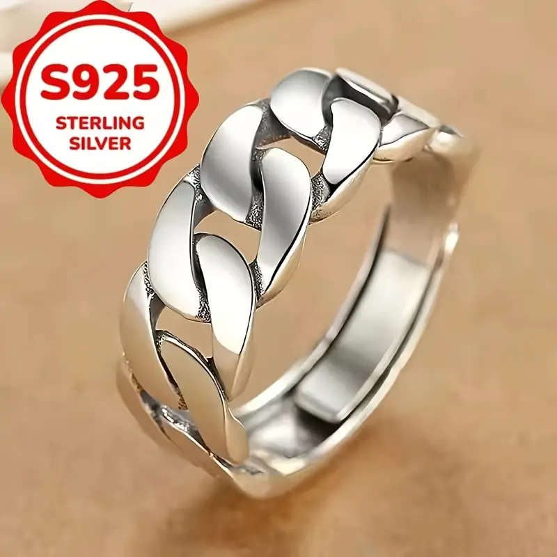 Adjustable 925 Sterling Silver Plated Ring - Classic Design for Men and Women