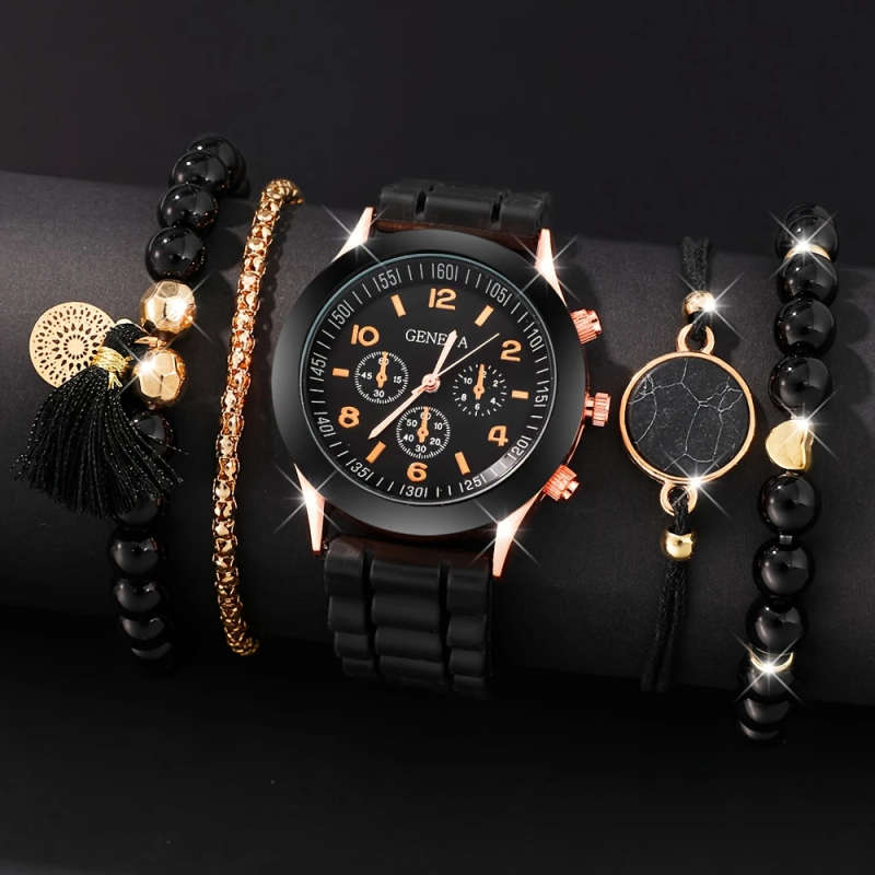 5pcs set Fashionable Women's Sports Quartz Watch Suitable for Business Wear Color Sent Randomly