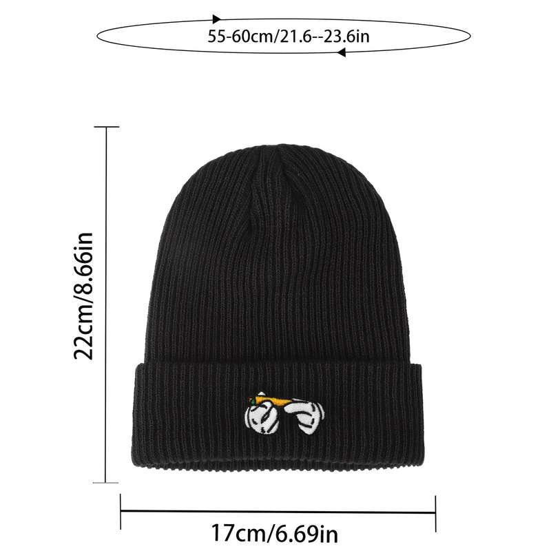 1pc Rendy Leaf Embroidered Acrylic Beanie Unisex Cartoon Cigarette Design Knit Skull Cap Lightwei