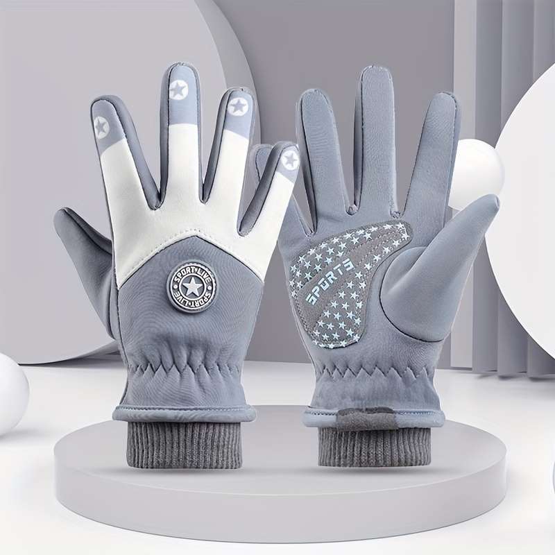 1 Pair Five Star Ski Gloves Gray Warm Gloves