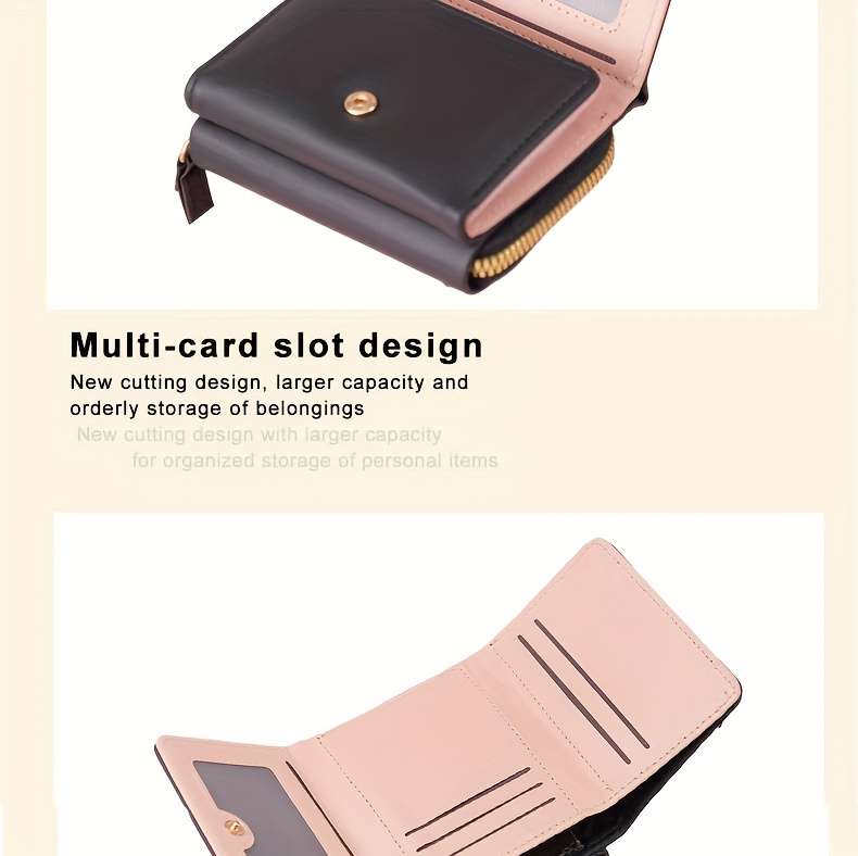 1pc 2025 Newest Women'S Fashionable Short Wallet Black with Golden Star and Heart Design Slim Mu