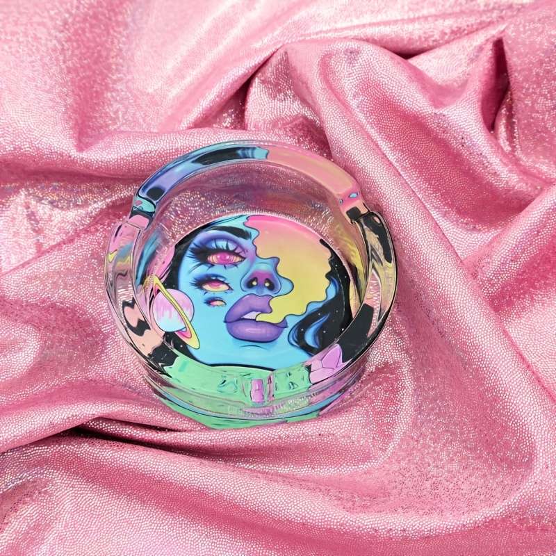 1pc A Round Transparent Glass Ashtray Decorative Non-Electric with Cigar and Cigarette Holder f