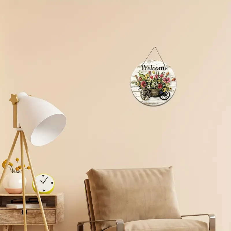 1pc A Wooden Floral Hanging Decoration A Wooden Welcome Hanging Decoration Plate For Courtyard Decor