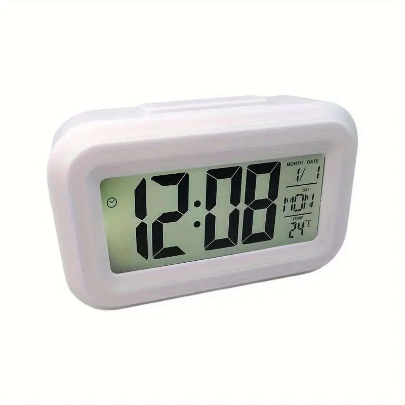 1pc Mini LCD Smart Alarm Clock With Night Light Music Alarm Snooze Perpetual Calendar Digital Therm