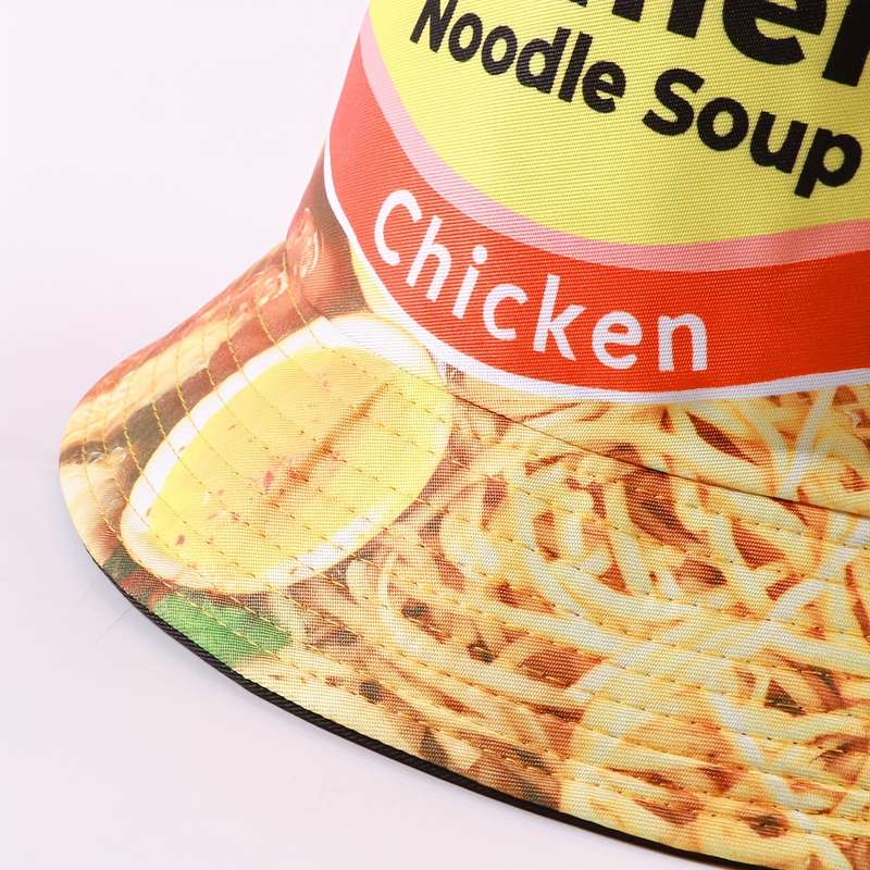 1pc Reversible Ramen Noodle Soup Bucket Hat Fun Cartoon Print Sun Protection Unisex Party