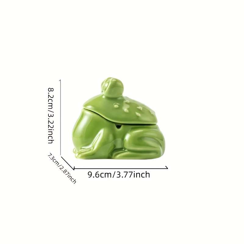 1pc Whimsical Frog Design Ceramic Ashtray with Lid Retro Green Glossy Finish Compact Functiona