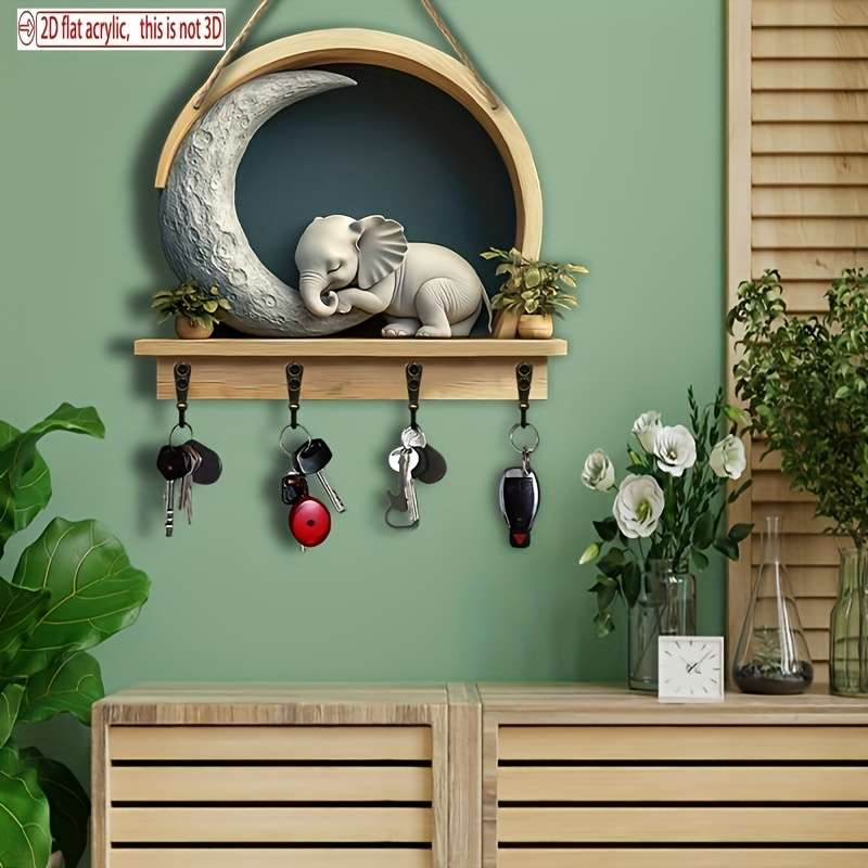 2D Flat n and Home Key Holder with Four Metal Hooks 11.81x9.84 2D Wall Art Wall Decoration Porch