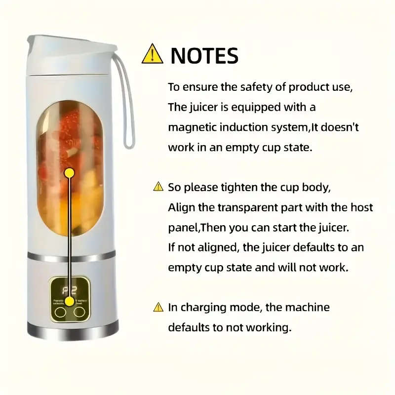 1pc USB-Rechargeable Portable Blender & Juicer with Stainless Steel Blade - Compact, Easy Clean, Per