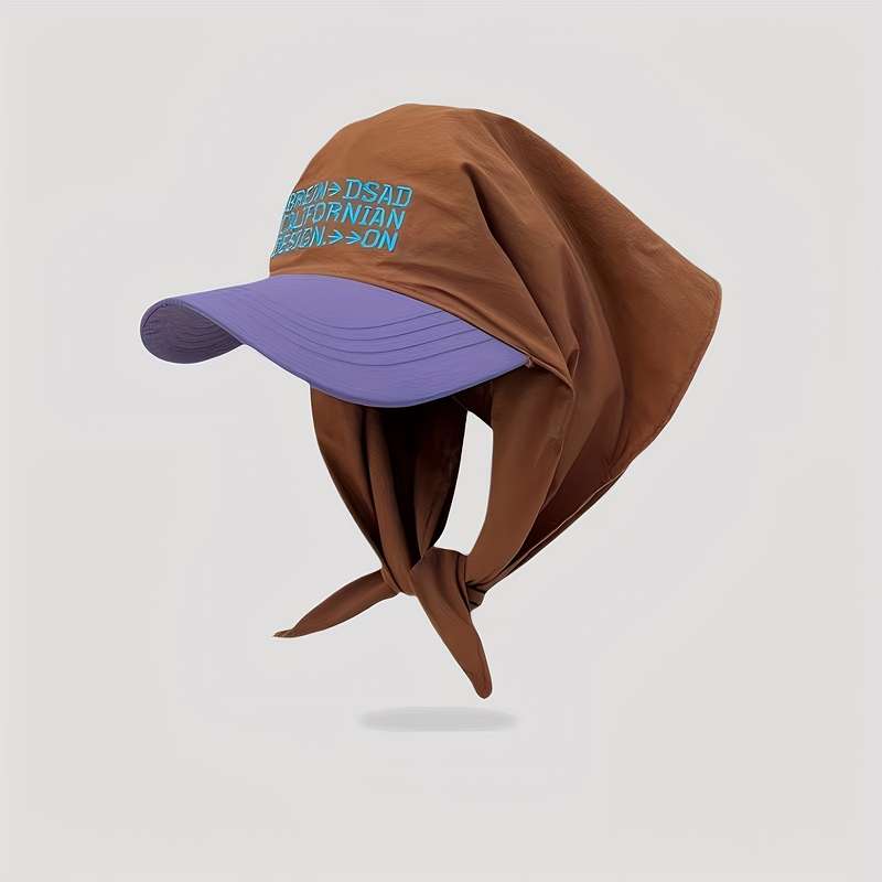 1pc Trendy Color-Block Sun Hat with Embroidered Lettering Adjustable Breathable Polyester Ca