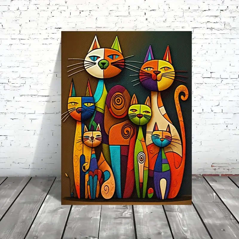 1pc Colorful Abstract Cat Canvas Art Frameless 30.48x40.64cm Vibrant Rainbow Cartoon Animal Wall Dec