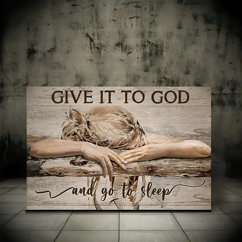 1pc Wooden Framed Canvas Painting Give It To God And Go To Sleep Canvas Wall Art Prints For Home Dec