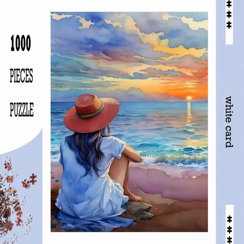 1000pcs Scenic Sunset Beach Puzzle High-Quality Durable Paper Portable Rectangle Ji