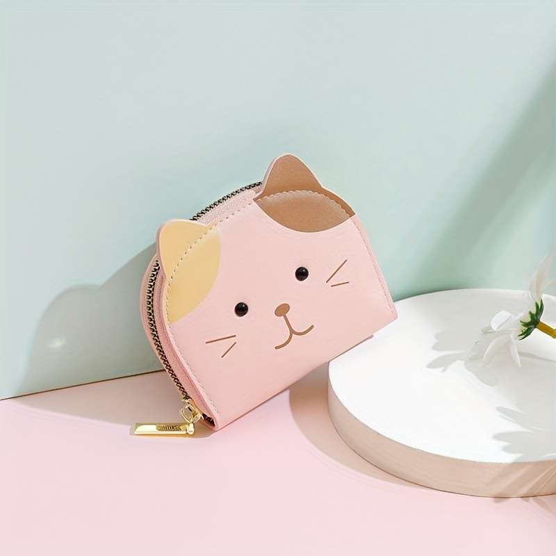 1pc Girl's Wallet Card Holder Women's Mini Coin Purse with 2 Coin Compartments + 9 Card Slots Cute