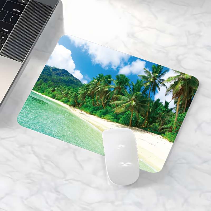 1pc Tropical Beach Mouse Pad with Non-Slip Rubber Base Waterproof Washable 1.5mm Thick