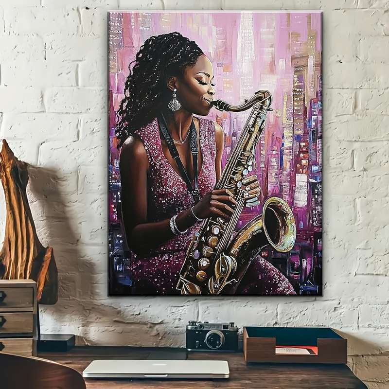 1pc Vibrant African American Saxophonist Jazz Art Print Modern Music Theme HD Poster with Urban B