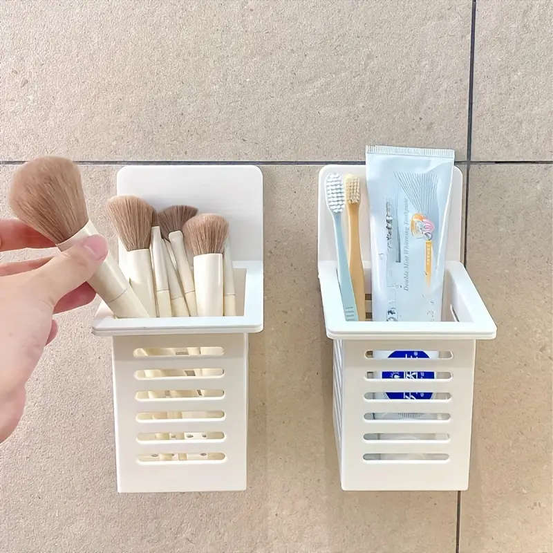 1pc Unfinished Plastic Wall-Mounted Bathroom Organizer 1-Shelf Hanging Shelf for Toothbrush Toothpas