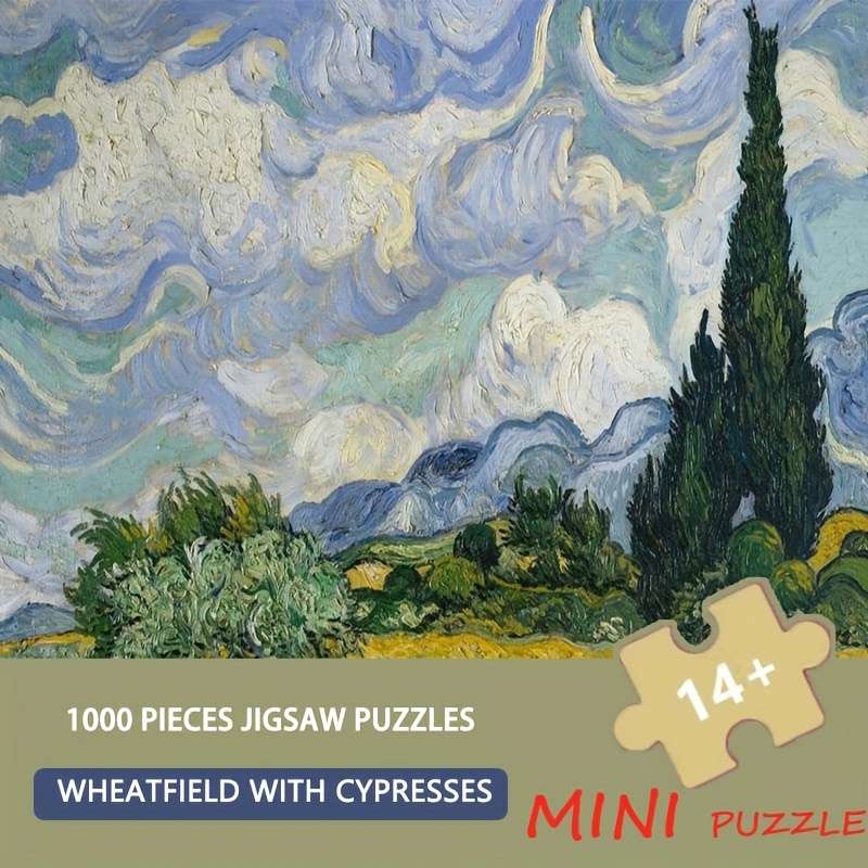 1000pcs Van Gogh Wheatfield with Cypresses Art Puzzle 38.1x35.56 cm Mini Jigsaw wit