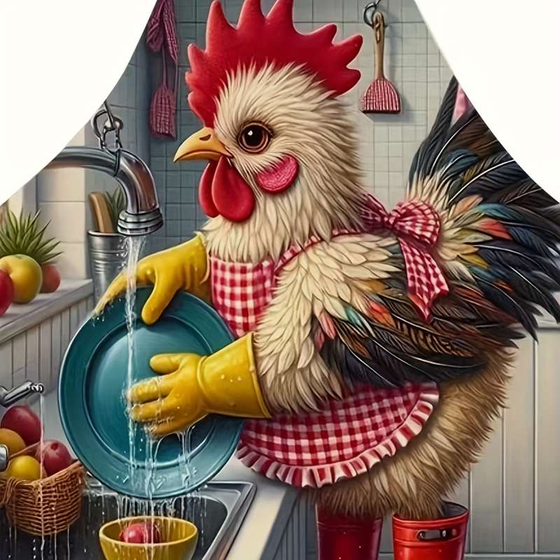 1PC Linen Apron with Charming Rooster Print Perfect for Home Restaurant or Cafe Durable