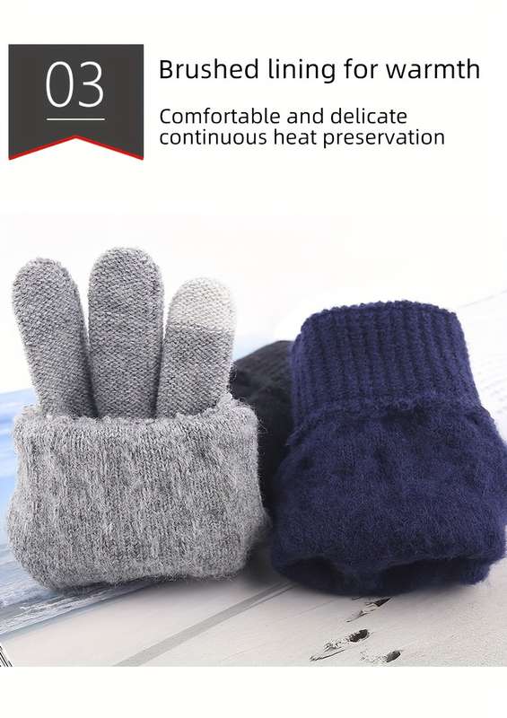 3 Pairs Mixed Black Gray Navy Blue Warm Gloves