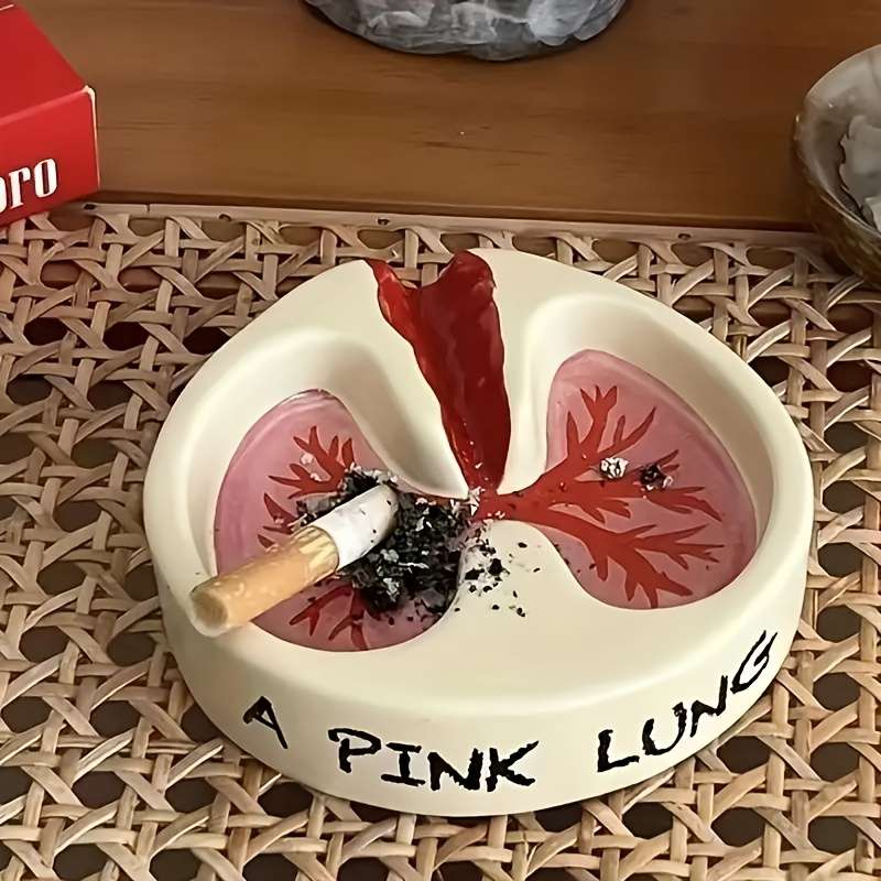 1pc Unique Pink Lung Resin Ashtray Contemporary Style Round Shape No Electricity Needed Perfec