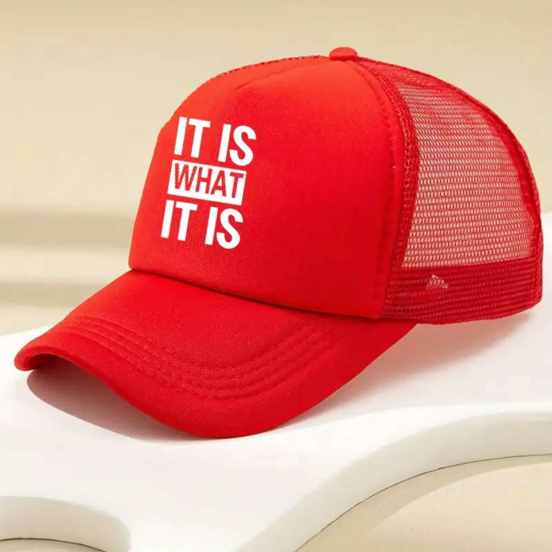 1pc IT IS WHAT IT IS Print Back Mesh Adjustable Curved Edge Baseball Cap for Men And Women Daily