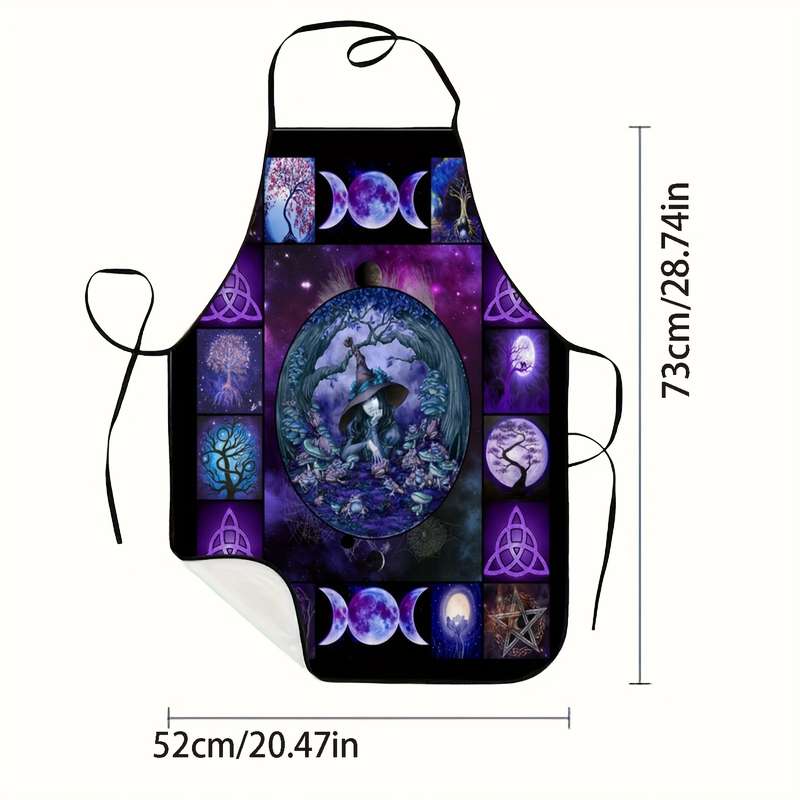 1pc Mystical Moon Phases Collage Printed Sleeveless Polyester Apron Vibrant Purple Black Blue