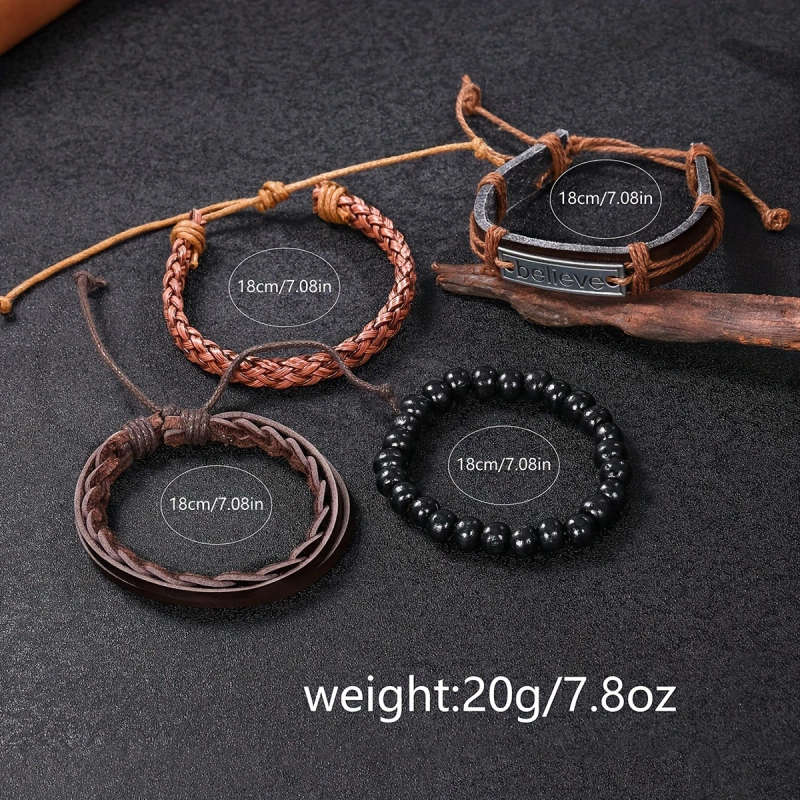 5pcs Set Men's Watch Fashion Casual Sports Calendar Round Dial Quartz Watch and Beaded Bracelet