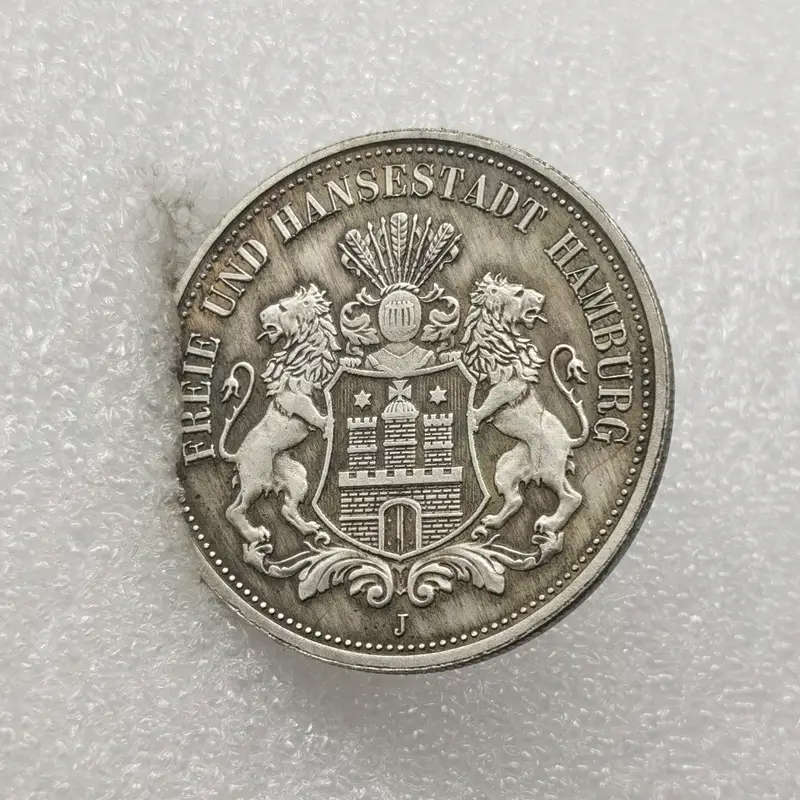 1896 J German Hamburg 5 Mark Silver Relica Coin
