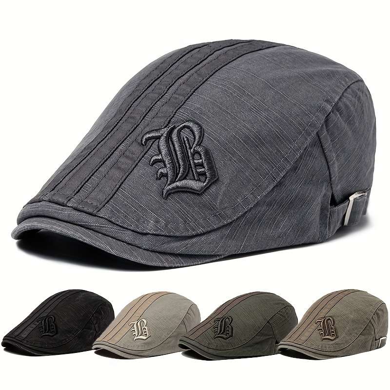 1pc Vintage Beret Hat Vintage Men's Embroidery Beret Spring Autumn Flat Cap Adjustable Visor Hat