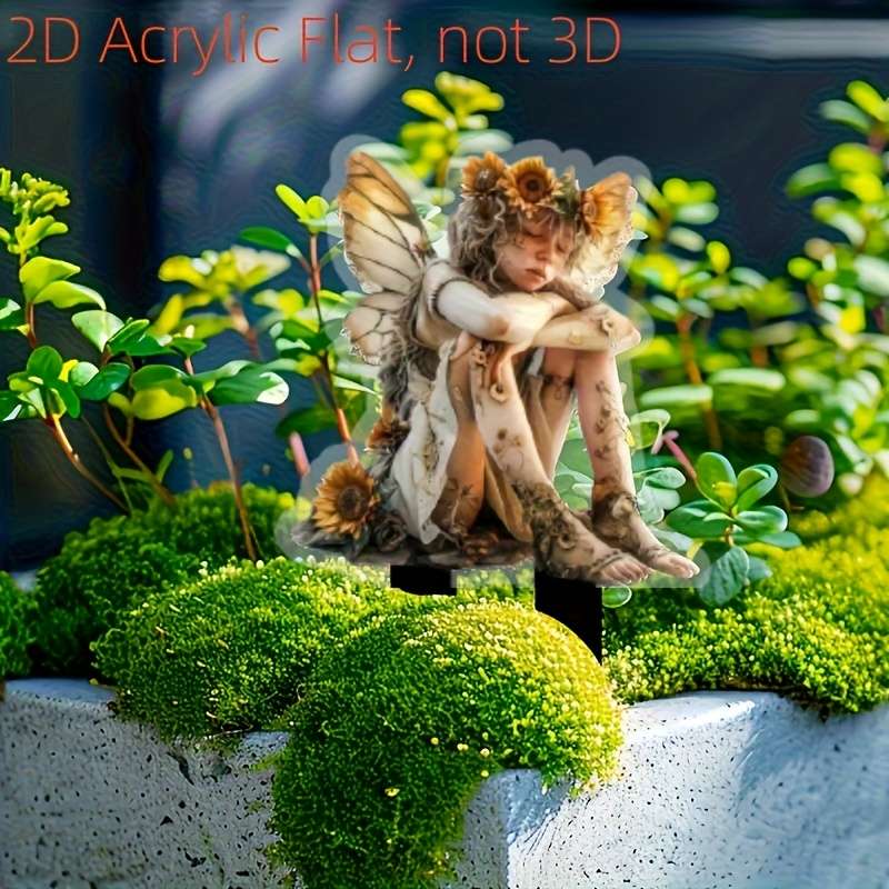 1pc 2D Flat  Charming Sunflower Fairy Garden Stake Bohemian Outdoor Decor with Whimsical Fairy S