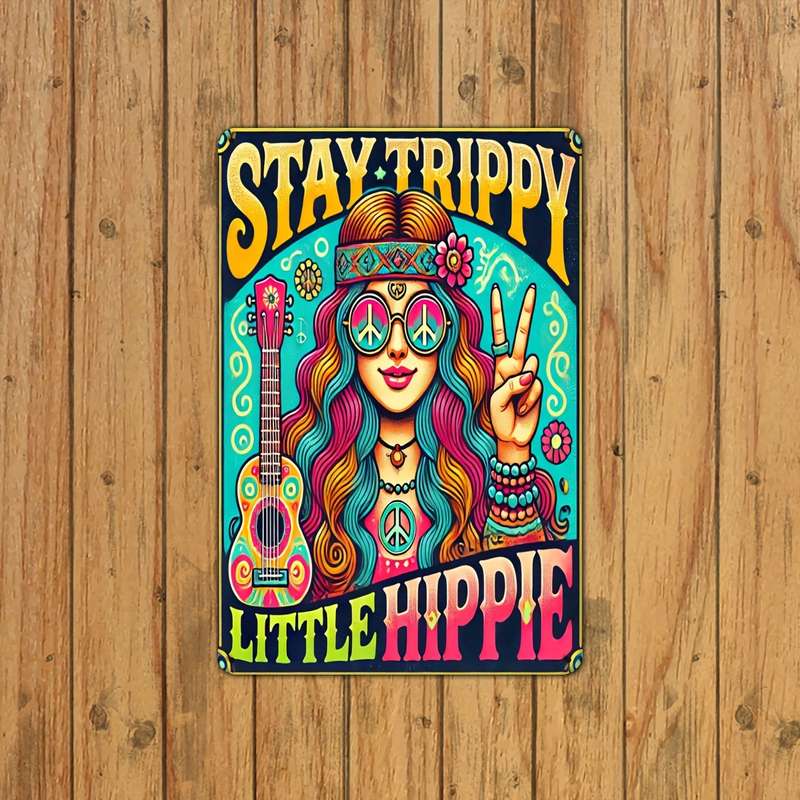 1pc Stay Trippy Little Hippie Vinyl Sticker 8 x 12 inches 20 x 30 cm High-Quality Metal Tin