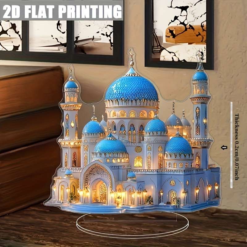 1pc 2D Flat A Vintage Acrylic Mosque Model Made of  Acrylic Featuring a Stand Multifunctional Rama