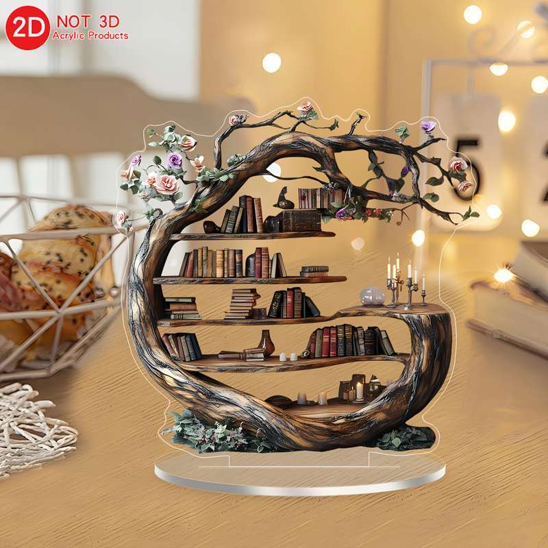 1pc 2D Flat  Elegant Spring Forest Tree of Life Acrylic Decoration with Wooden-Texture Design Ver