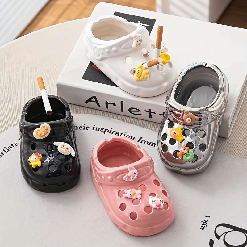 1pc Vintage Cartoon Ceramic Ashtray Oval No-Power Needed Home Decor Accent with Playful Charms