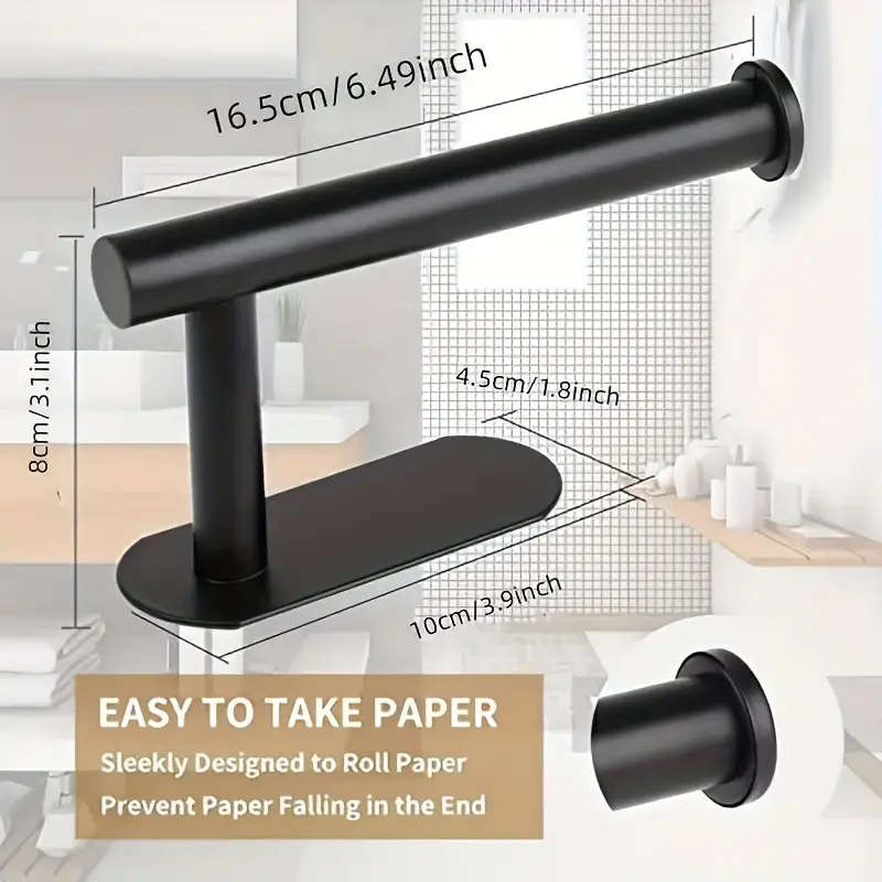 1pc Self-Adhesive Toilet Paper Holder Wall Mount No-Drill Installation Modern Plastic Tissue Roll Or