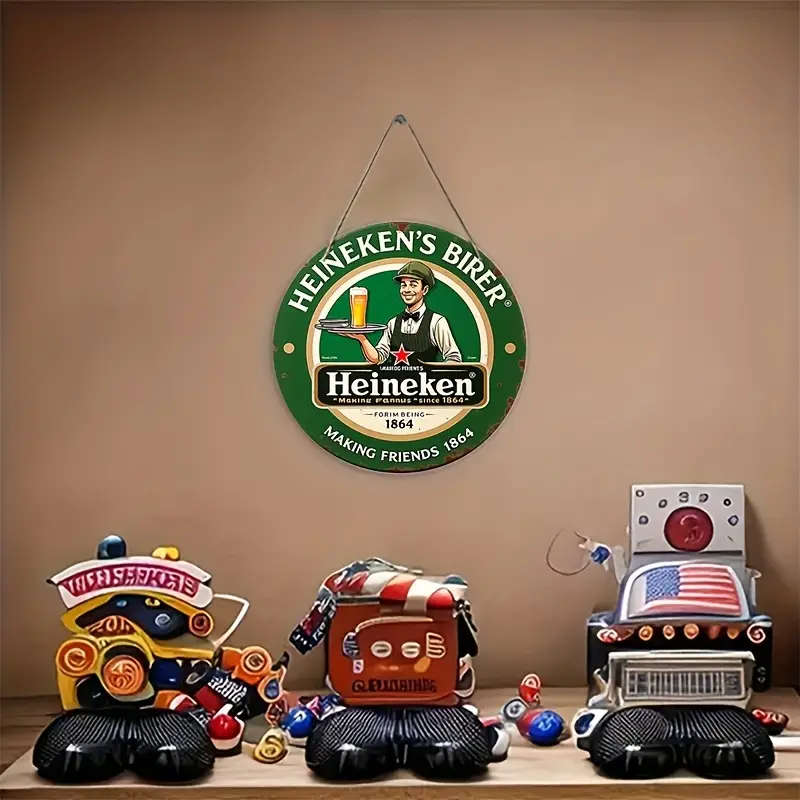 1pc Vintage Beer Wall Art Sign 20.32 cm Round Artificial Wood Plaque with Lanyard Classic American S