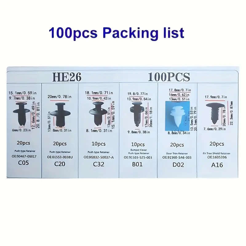 100pcs 6 Types Car Universal Plastic Fastener Plastic Screw Nails