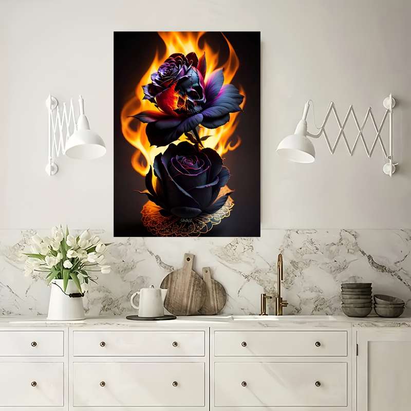 1000pcs Fire Rose Puzzle Challenging DIY Brain Teaser with Vibrant Black Red Rose