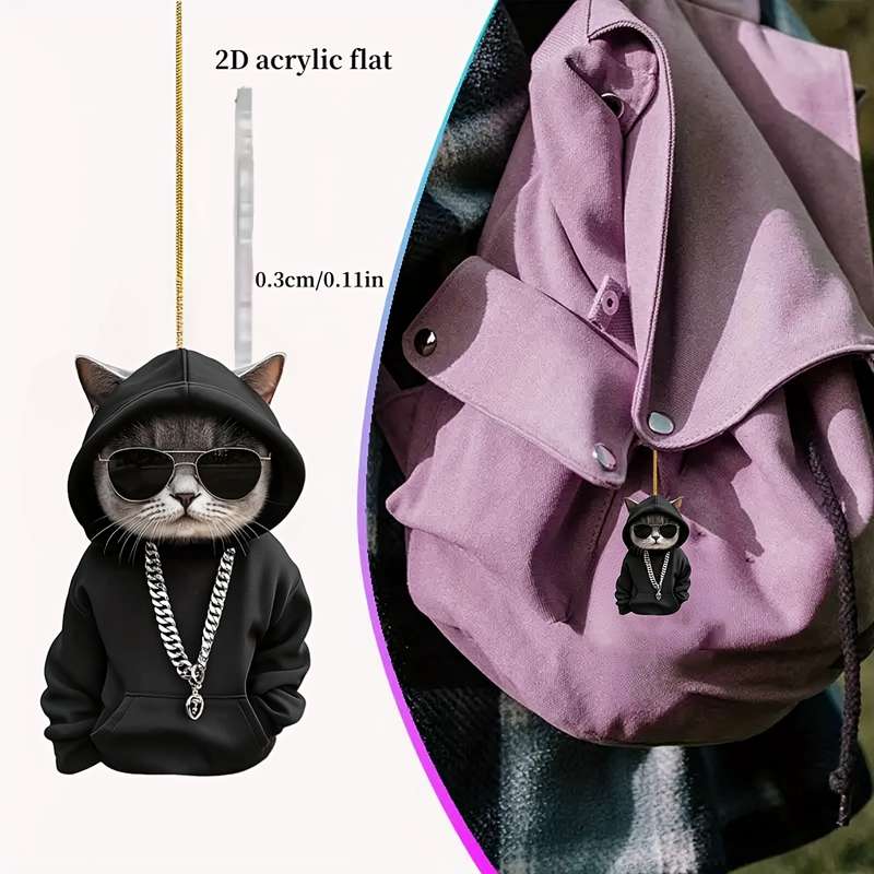 1pc 2D Flat  A Cute  Cartoon Black Cat Acrylic Pendant Perfect As a Gift Suitable for Rearview