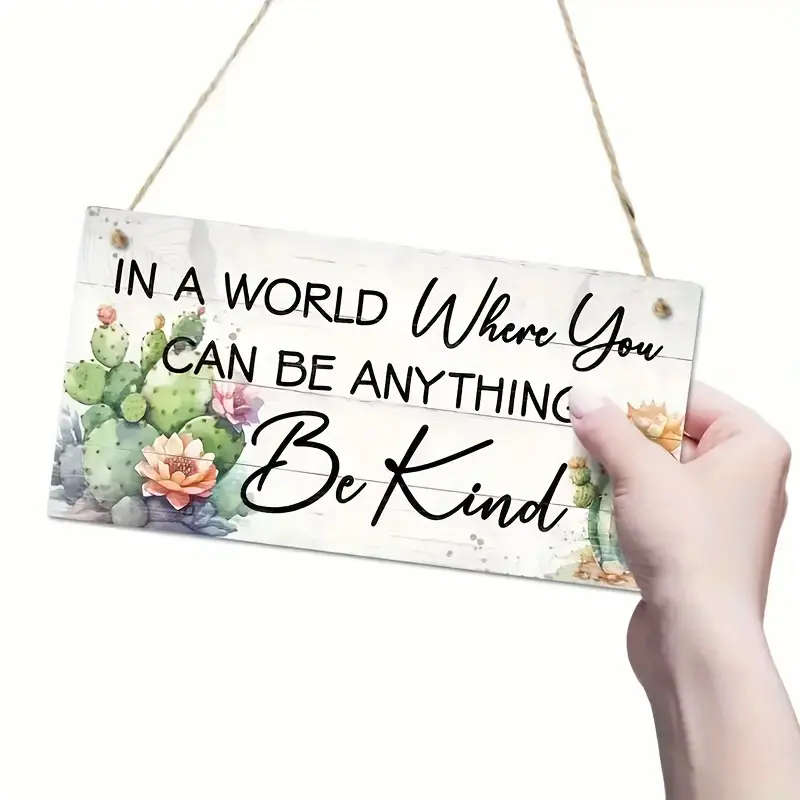 1pc Inspirational Wooden Sign Plaque Be Kind Message Rustic Wall Art Decor for Home Cafe Club Durabl